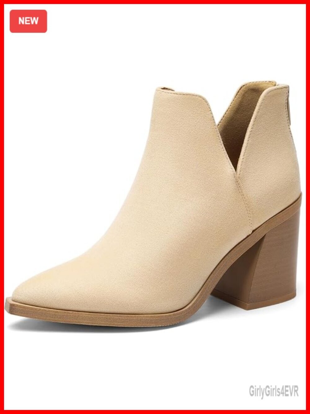 Vegan Leather Pointed Toe Ankle Boots Chunky Heel Block Heel Booties with Side